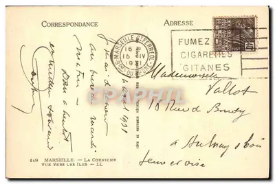 Marseille — De Corniche — Uitzicht richting de eilanden — Uitgever: Bonnes du Home, n° 119 — Achterkant