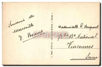 Marselha — A Catedral, o Porto de São João, o Ponte Transbordadora — Impressora D. Bonnat, Marselha — Verso