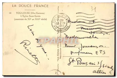 Toulouse (Hte-Garonne) — A Igreja de Saint-Sernin — Edições de Arte 'VAN' — Verso