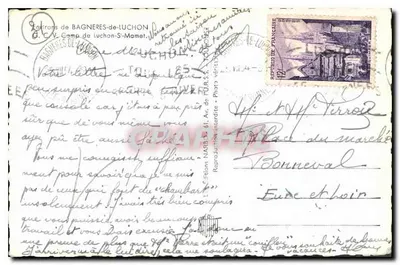 Widok z powietrza obozu w Bagnères-de-Luchon — Temat: obozowisko i góry — wydawca: Vander — Rewers