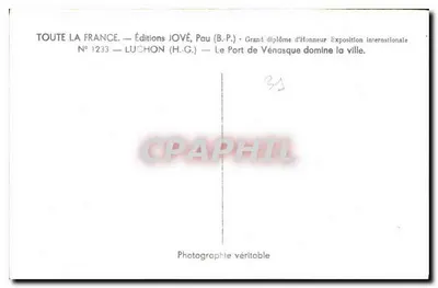 Luchon — Port de Vénasque dominuje nad miastem — Wydawnictwo JOVÉ, Pau (B.P.) — Rewers
