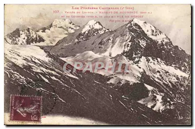 Pirineus Centrais (4ª Série) — Vale do Loubron, Massif de Hourgade (2869 m.) e de Louvntiga (2752 m. e 2848 m.) vistos de Génost — editor não visível