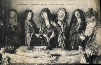 Salers — Interior da Igreja — A Colocação no Túmulo (século XV) — Pierre Maloux, edição Aurillac