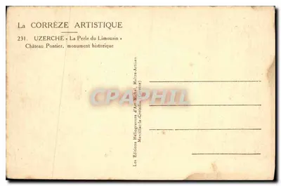 Castelo de Pontier — monumento histórico — Les Éditions Héliogravure d'Art Michel, Marillac-la-Combe (Corrèze) — Verso