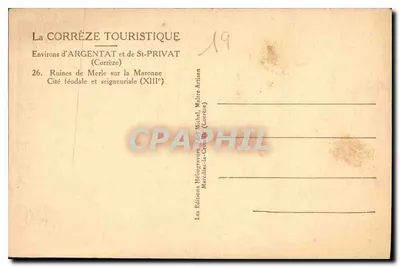 Ruínas de Merle — Cidade feudal e senhorial (século XIII) — Les Éditions Héliogravure Michel, Marceliac-la-Crouille — Verso