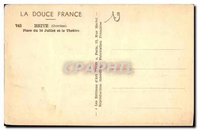 Brive (Corrèze) — Plein van 14 juli en het Theater — Kunstuitgaven 'La Douce France' — Achterkant