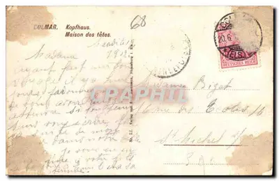 Colmar - Kopfhaus (Dom Głów) — nieznany wydawca, nr serii 68 — Rewers