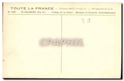 St-Gaudens (Hte-G.) — Plateau da Caoue — Capela Comemorativa — Edições Jové, Pau (n.p.) — Verso