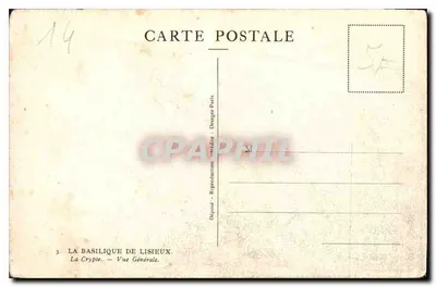 Stara pocztówka Krypta Bazyliki w Lisieux Widok ogólny — Rewers