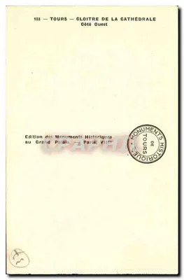 Tours — Klasztor katedry — Strona zachodnia — Wydanie z serii Monuments Historiques — Rewers