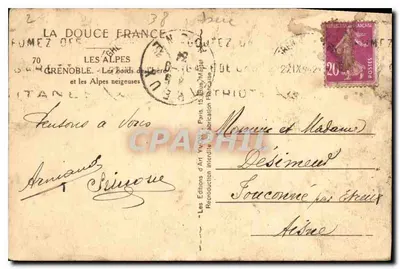 Grenoble — As margens do Isère e as Alpes nevadas — Edições d'Art Yvonne, 15, Rue de la République, Paris — Verso