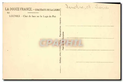 Loches — Maanlicht op het Logis du Roi — Artistieke uitgave YVON, Parijs — Achterkant