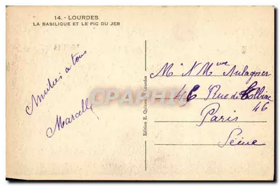 Lourdes — Bazylika i Pic du Jer — Wydawnictwo E. Quinault, Lourdes — Rewers