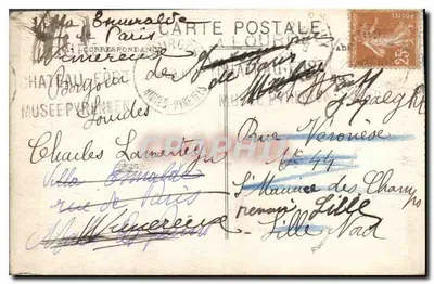 Lourdes — religijna kartka pocztowa z ptakami noszącymi modlitwy — wydawca nieznany — Rewers