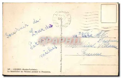 Lourdes (Hautes-Pyrénées) — Błogosławienie Chorych podczas Procesji — Wydawnictwo Mosaïtielles, nr 169 — Rewers