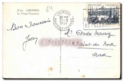 Lourdes — Najświętsza Pani Panny Królowej — Wydawnictwo P. Doucet, 21 bis, Hautes-Pyrénées — Rewers