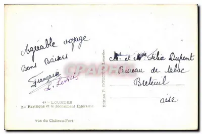 Lourdes — A Basílica e o Monumento Intérallié — Edição P. Doucet Lourdes — Verso
