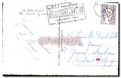 Zachód słońca — Côte d'Azur — Wyd. AJAX, 4, r. Comte Félix-Gastaldi — Rewers