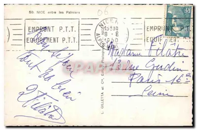 NICE między palmami — widok z portu — L. Gilletta & Cie, nr 50 — Rewers