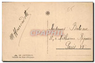 Skok wodospadu Pont d'Espagne — Strasbourg — wydawca Cauterets n°140 — Rewers