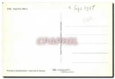 View of the Swiss Alps — Saas-Fee 1600 m — publisher Klopfenstein — Back