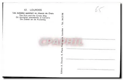 Lourdes — Doentes assistindo ao Caminho da Cruz — Edição A. Doucet, Lourdes — Verso