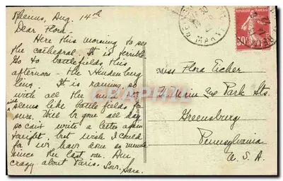 जीन ड' आर्क कैथेड्रल के सामने — रीम्स — अज्ञात प्रकाशक, संख्या 152 — पीछे