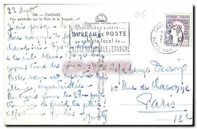 Cannes — Ogólny widok na port i Suquet — Wydawnictwo Art Montluïet, n°188 — Rewers