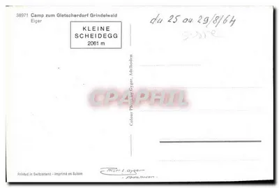 Campamento no vilarejo do glaciar Grindelwald — Eiger, Kleine Scheidegg — editor Thor E. Gyger, Adelboden, n° 38971 — Verso