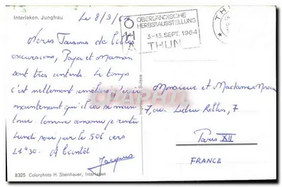 Mont Blanc — widok z Interlaken — Drukarnia H. Steinhauer, Interlaken — Rewers