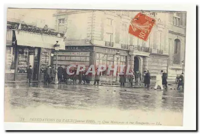 Inondations de Paris — Janvier 1910 — Quai Malagnou et rue Bonaparte — LL.