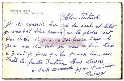 Bilhete postal antigo Gentilly Sein HBM Rue Gabriel Peri — Verso