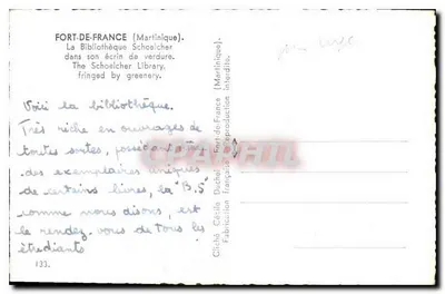 Fort-de-France (Martinique) — De Bibliothèque Schoelcher in haar groene omgeving — Cliché Ducliché, n°133 — Achterkant