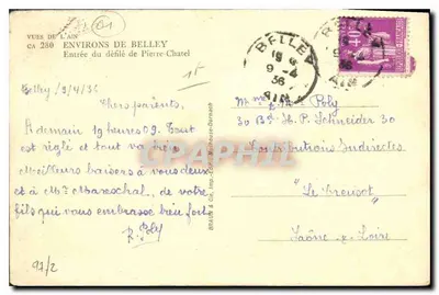 Wejście do przełęczy Pierre-Châtel — Okolice Belley — Stara pocztówka nr 280 — wydawca Bracon & Cie, Mulhouse-Bornach — Rewers