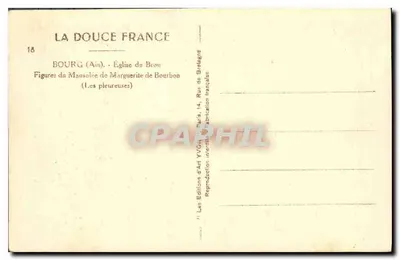 Bourg (Ain) — Kościół w Brou — Figury z mauzoleum Marguerite de Bourbon (Płaczące) — Wydawnictwo Art Yvon, Paryż — Rewers