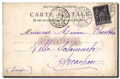 Família na Campina — fotografia — Carta postal inteira da República Francesa — Verso