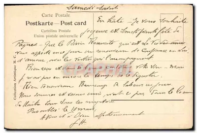 A Virgem no Jordão — cena religiosa — Cartolina Postale, União Postal Universal — Verso