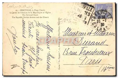Igreja de Deauville — A Praia Florida — Carte Bilhete postal antigo n°27 — Verso