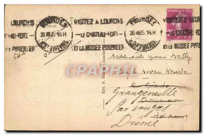 Lourdes — Grota Massabielle — Wydawca P. Douat, nr 13 — Rewers