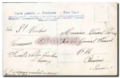 Mulher em vestido com mangas largas segurando um cesto de flores — 'Donne Fête.' — Editor D. L. n° 355/2 — Verso