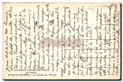 Pyrénées — ok. Cauterets — Lac d'Estom (wys. 1782 m.) — Wydawca: Bioclet, Wydawca w Bordeaux — Rewers