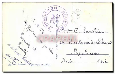 Lourdes — Bazylika i Gave — Stara pocztówka nr 353, wydawca CAP — Rewers