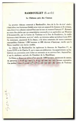 Castelo de Rambouillet — Seine-et-Oise — Coleção Pautaubege, Série 4 — Verso