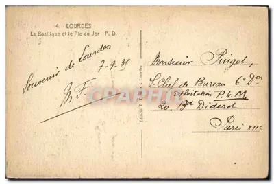 Lourdes — Bazylika i Pic du Jer — Édition P. Diderot — Rewers