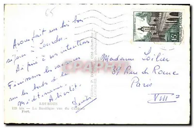 Lourdes — De Basiliek gezien vanaf het Kasteel — Uitgave P. Doutrel, Cité Albert — Achterkant