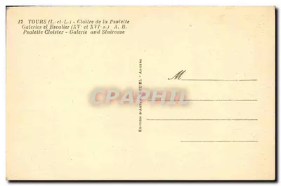 Tours (Loire-Loire) — Klasztor Psalette — Galerie i schody (XVe i XVIe w.) — Wydawnictwo BARTHEL - ANGERS — Rewers