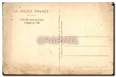 Stara pocztówka Tours Indre i Loire Hotel de Ville — Rewers