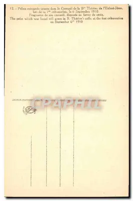 Palmie znalezione w trumnie B. Thérèse de l'Enfant-Jésus — 6 września 1910 — wydawca nieznany — Rewers