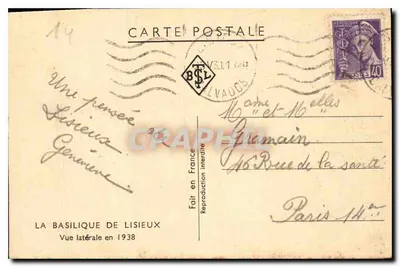 Basílica de Lisieux — Vista lateral em 1938 — A Basílica de Lisieux — Verso