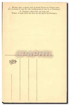 Santa Teresita del Niño Jesús — Capa blanca y gran velo — editor no visible, n° de serie 9 — Reverso